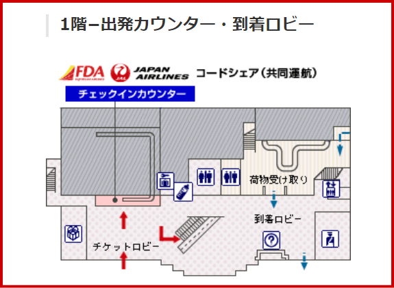 JAL国内線 信州まつもと空港のチェックインカウンター