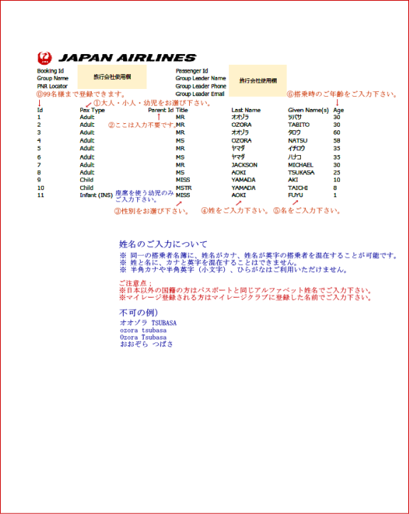 JAL�������c�̍q�󌔗p�l�[�����X�g�L���T���v��